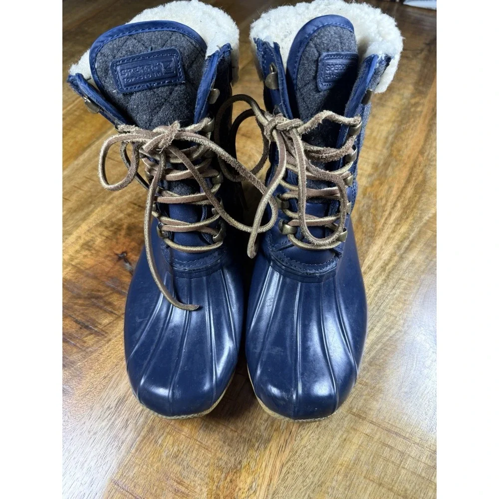 Sperry Top-Sider Duck Boots Womens 7 Navy Waterproof Wool Lined Lace Up Winter